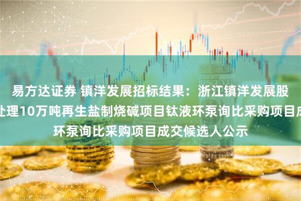 易方达证券 镇洋发展招标结果：浙江镇洋发展股份有限公司年处理10万吨再生盐制烧碱项目钛液环泵询比采购项目成交候选人公示